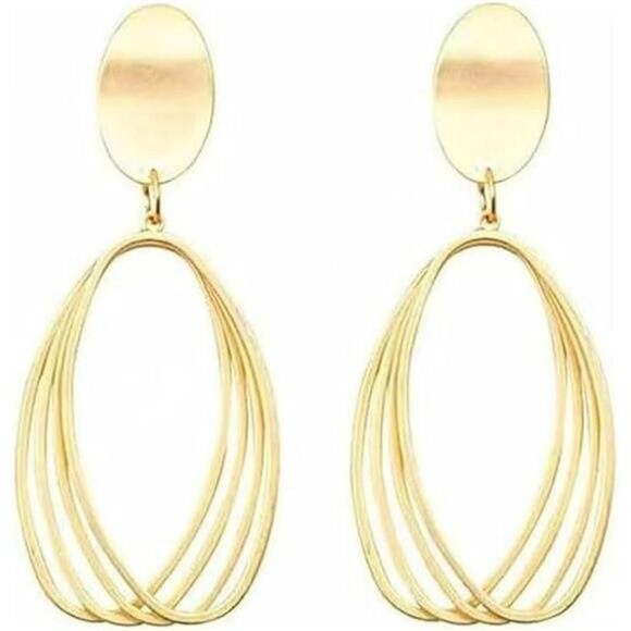 18K Gold Plated Dangle Earrings Lightweight Statement Earrings for Women - Picture 1 of 7